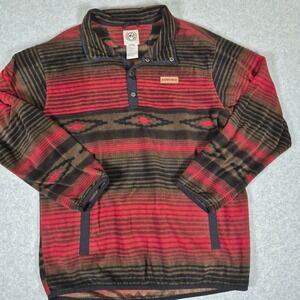 Cinch Fleece Pullover Mens L Red Brown Southwestern Aztec Snap Neck MWK1514012